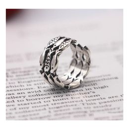 Band Rings Thai Sier Ring Three Rows Of Goldfish Antique Matte Craft Hollow Accessories Jewelry Drop Delivery Dhemy