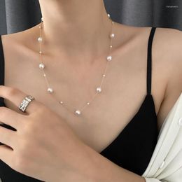 Chains 2023 Korean Wave Temperament Collarbone Chain Fashion Starry Pearl Necklace Female Titanium Steel Light Luxury Jewelry