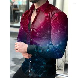 Men's Casual Shirts Men Turn-down Collar Buttoned Shirt Designer Starry Sky Print Long Sleeve Tops Mens Clothes Club Prom Cardigan