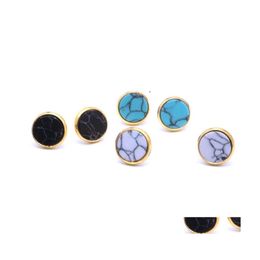 Stud Fashion Gold Imitated White Turquoise Kallaite Resin Stone Charms Geometric Earrings Jewelry For Women Drop Delivery Dhnzc
