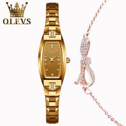 Avanadores de pulso Olevs Goldrose Gold Watches for Womens à prova d'água Slim fino pequeno pulso analógico diamante quartzo ladrinha de punho de pulso elegante 230215