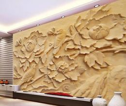 Wallpapers Wallpaper For Walls 3 D Living Room Peony Flower Bird Relief Wall 3D Background Decoration Painting Mural