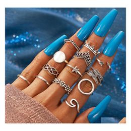 Cluster Rings Disc Flower Starfish Arrow Leaf Crown Ring Set 13 Piece Drop Delivery Jewellery Dhew3
