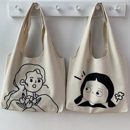 Evening Bags Women Canvas Shoulder Fashion Cartoon Printing Shopping Bag Large Capacity Casual Ladies Daily Handbag Eco Reusable Totes