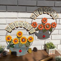 Garden Decorations American Rural Creative Sunflower Welcome Signs Iron Hanging Wall Door Decoration Putuo Pendant Plaque Guide Board