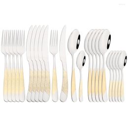 Dinnerware Sets 24Pcs Gold Cutlery Set Steak Knife Cake Fork Coffee Spoon Western Stainless Steel Tableware Kitchen Flatware