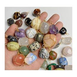 Charms Stone Pendant Gold Wrap Irregar Rose Quartz Agate Tiger Eye Beads Crystal Pendants For Jewelry Making Necklace Earrings Drop Dhgpo