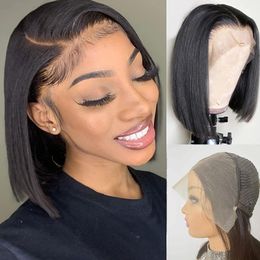 10inch Bob Wig Human Hair Short Wigs For Black Women Natural Black Colour Glueless lace bob wig Pre Plucked 180% Density