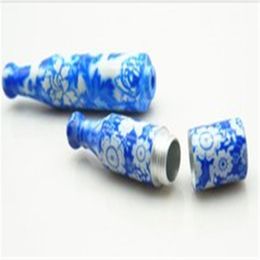 2023 Size Metal Pipe Blue and White Porcelain Pipe Snuff Bottle Mini Nose Pipe