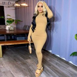 Casual Dresses Dulzura Women Pure Midi Dress Long Sleeve Gloves Hollow Out Backless Bodycon Sexy Party Elegant Streetwear Autumn Winter 2021 T230210