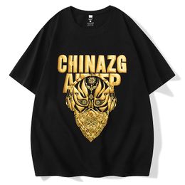 Men's T-ShirtsRetro Short Sleeve Skull Mask Hot Gold Printed T-shirt Men's Summer Street Loose Tide Brand