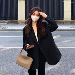 Women's Suits Chic Women Blazer Commuting Style Suit Coat Notched Collar Double Breasted Autumn Winter Work Jacket Warm