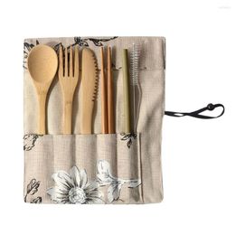 Dinnerware Sets 30# Bamboo Utensils Travel Cutlery Set Eco-friendly Wooden Outdoor Portable Zero Waste Spoon Fork Chopstick