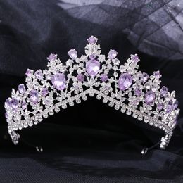 Wedding Hair Jewellery KMVEXO Vintage Silver Colour Purple Tiaras Crowns Headbands Bride Party Diadem Bridal Wedding Hair Jewellery Ornaments 230210