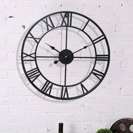 Wall Clocks 40cm Large Size Nordic Metal Roman Numeral Retro Vintage Iron Round Black Bronze Home Decor Living Room Gift