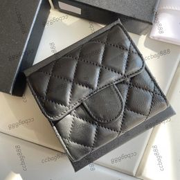 Classic Mini Flap Lambskin Trifold Square Wallet Bags Card Holder Insert Change Gold Metal Hardware Multi Pochette Outdoor Designe2877