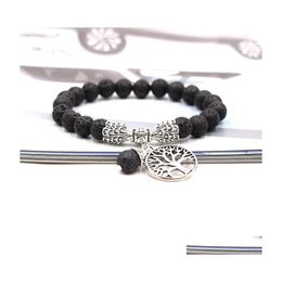 Charm Bracelets Tree Of Life 8Mm Black Lava Stone Beaded Bracelet Essential Oil Diffuser Yoga Men Women Jewelry Drop Delivery Dhxrf