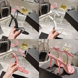 2023 designer pure Colour Rhinestone high heel sandals women luxury 100% Leather Black white pink Open toe Crystal sandal lady Sexy fashion Strappy stiletto heel shoes
