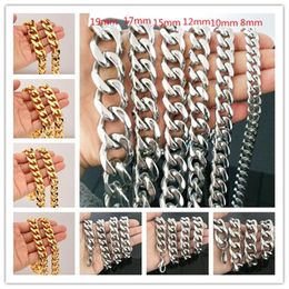 Chains 7-40" Length 5/8/10/12/15/17/19mm 316L Stainless Steel Silver Gold Colour Mens Curb Cuban Link Chain NecklaceChains