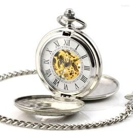 Pocket Watches Retro Skeleton Automatic Hollow Mechanical Watch Men Vintage Hand Wind Clock Necklace & Fob With Chain