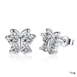 Stud Butterfly Sier Earrings Dream Super Flash Zircon Factory Wholesale Diamond Earring Drop Delivery Jewelry Dh7Wu
