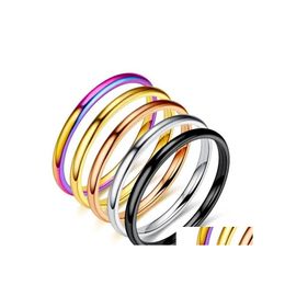 Band Rings 2Mm Stainless Steel Thin Ring Rose Gold Black For Women Men Minimalist Jewelry Party Simple Fashion Gift Size 4 To 12 Dro Dh9Js