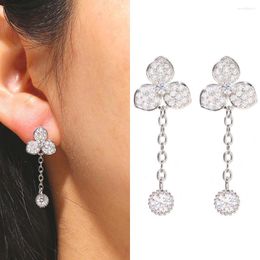 Dangle Earrings Zirconia Petals Elegant Women's Long Luxury Crystal Aesthetic Accessories Earring Fine Jewelry Gift Female