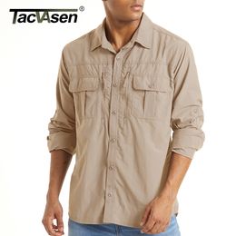 Mens Casual Shirts TACVASEN With 2 Chest Zipper Pockets Tactical Quick Drying Skin Protective Long Sleeve Team Work Tops Outdoor 230214