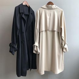 Women's Trench Coats Thin Chic Sleeve Belt Elegant Autumn Coat Western Style Lady Jacket Midi Length for Office 230215