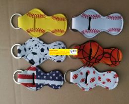 Flag Softball basket ball foot ball Baseball Printed Neoprene Chapstick Keychain Holder case bag Party Holiday Gifts