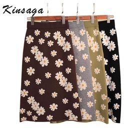 Skirts Spring Floral Print High Waist Jacquard Women Casual Slim Fit Mid Long Black Gray Pencil Skirt For Girls