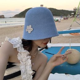 Berets Summer Thin Breathable Sunscreen Hat Korean Linen Large Bucket Hats Women Flower Fisherman Caps Gorro PielBerets