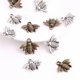Aleaci￳n 150pcs estilo vintage plateado plateado de zinc aleaci￳n encantos de abejas colgante de collar de abejas para joyas que hacen 21x16mm224b