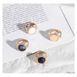 Cluster Rings Round White Blue Rose Pink Quartz Stone Fashion Inner Dia 1.7Cm Brincos Pendientes Jewelry For Women Drop Delivery Dh3Jl