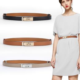 Belts Luxury Brand High Quality Women Real Leather 1.8cm Width Belts Golden Lock Buckle Dress Jeans Sweater Waistband Belt 230214