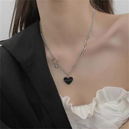 Pendant Necklaces Black Heart Shape Fashion Necklace Stainless Steel Curb Cuban Link Chain Bangle For Men Women Hiphop Trendy Wrist Jewelry