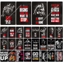 Gym Metal Painting Sign Home Decoration Wall Art Iron Sign Never Give Up Text Tin Plate Pain Gain Motivational Quote Iron Plaque Poster 20cmx30cm Woo