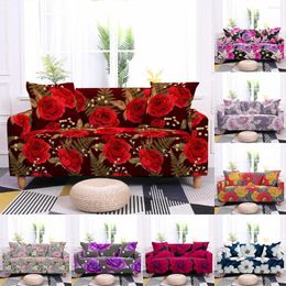 Chair Covers Elastic Sofa Cover For Living Room Stretch Valentine's Day Rose Flowers Couch Non-Slip Slipcover Protector 1-4 Seater