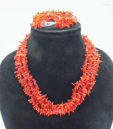Necklace Earrings Set 4shares. Red Irregular Coral (18") Bracelet (7.5") Classic Prom