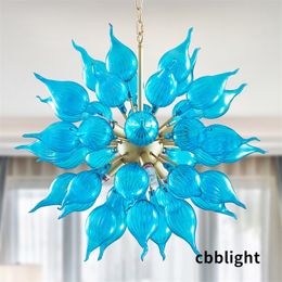 Contemporary Crystal Chandeliers Pendant Lamps Dia26 Inches Blue or White Colour Handmade Blown Glass Chandelier Light Luxury Art Handicraft Deluxe Decor LR1466