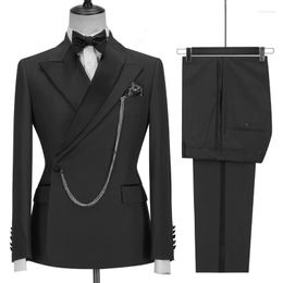 Men's Suits Double Breasted Black Groom Tuxedo For Wedding Slim Fit Men 2 Piece Custom Peaked Lapel Male Fashion Costume Jacket Pants