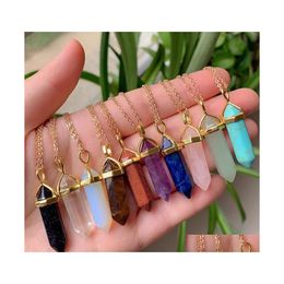 Pendant Necklaces Reiki Real Natural Stone Necklace Chakra Hexagonal Amethysts Opal Pink Purple Crystal Women Jewelry Drop Delivery P Dhqgg