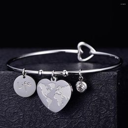 Bangle Fashion Adjustable Heart Stainless Steel Charm & Bracelet Silvery Alphabetic Map Women Jewelry Girl Gifts