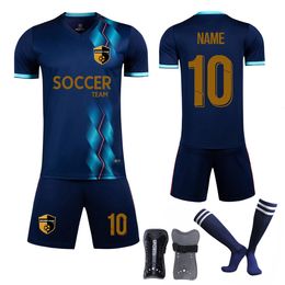 Outdoor T-Shirts Men Athlete Football Jerseys Sets Socks Shin Pads Boys Girls Soccer Kits Children Football Uniforms Soccer Shirt Tracksuit 230215