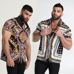 Men's Casual Shirts Shirt Summer Man Stylish Button Blouse Masculina Fashion Striped Hawaiian Men Short Sleeve Turn-down Collar Sh