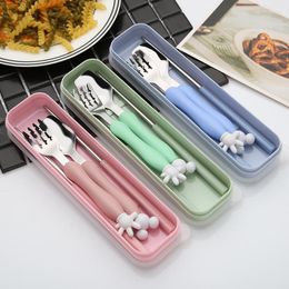 Dinnerware Sets Stainless Steel Tableware Set Creative Cartoon Fork Spoon Chopstick Portable Cutlery Box For Babies Students Children's