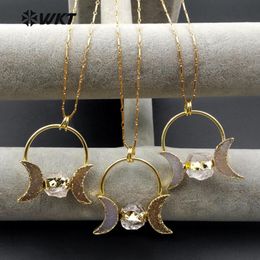 Pendant Necklaces WT-N1075 WKT 2023Wholesale Arrival Fashion Natural Elegant Stone Jewerly Moon Shape Brass Chain NecklacePendant