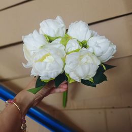 Upscale Artificial Flower White Pink 8 Heads Bridal Bouquet Artificial PU Peony Real Touch Flowers Home Wedding Party Decoration Supplies