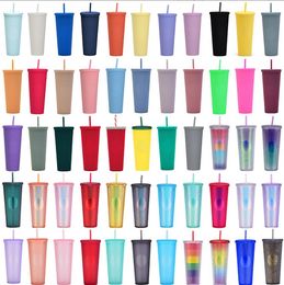 61 Colors Double Walled 24oz Studded Tumblers with Lid Straw Reusable 710ml Radient Plastic Cold Cups Diamond Durian Shaped Water Bottles Custom Logo A0070