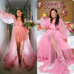 Wraps Fashion Pink Pregnant Women Poshoot Dress Sleepwear Sexy Pograph V Neck Robes Tiered Ruffles Bridal Bathrobe Wedding